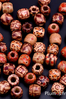 Perles en bois peintes - Ø 12 mm, haut. 15 mm - rouge-brun